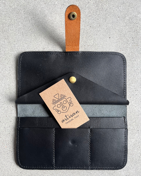 Leather Clutch Wallet | Black with Honey Brown