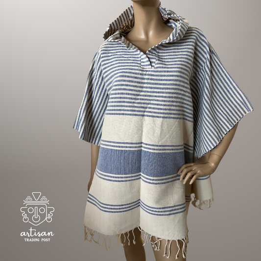 Boat Poncho | Handwoven Cotton | Lake Joseph Blue