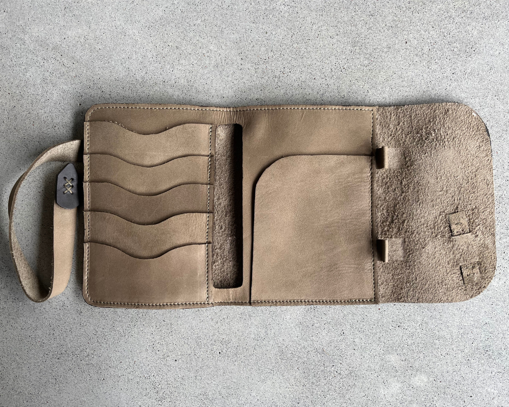 Leather Passport Wallet with Wrap Closure | Sand