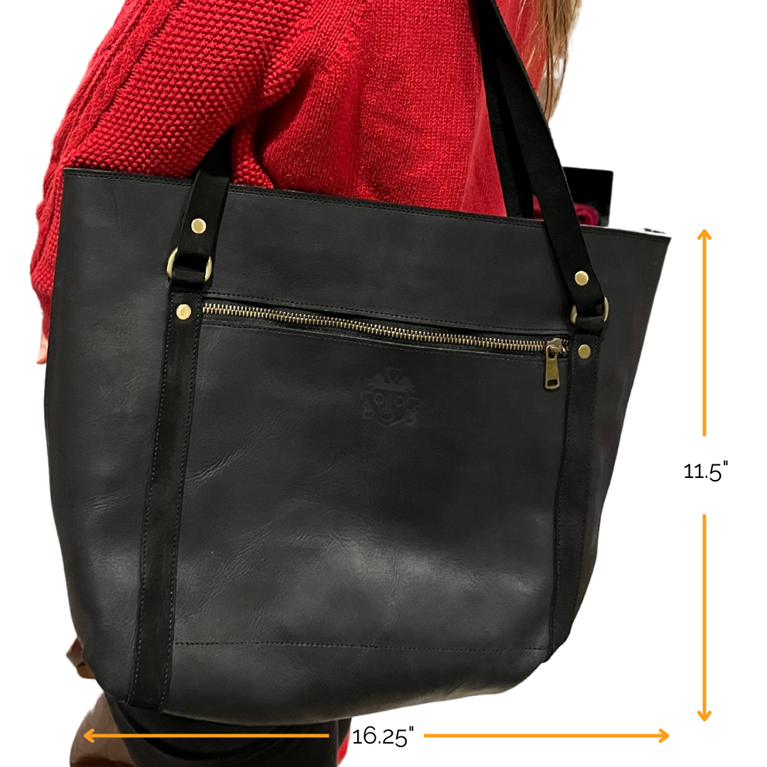 Zippered Leather Tote | Midnight Black