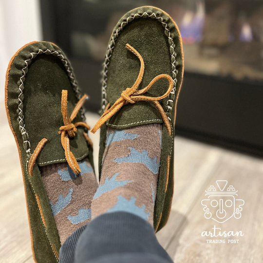 Mocassins en daim et cuir faits main | Vert foncé