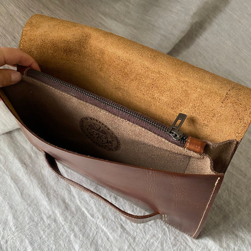 Small Leather Tablet Portfolio | Chocolate Brown