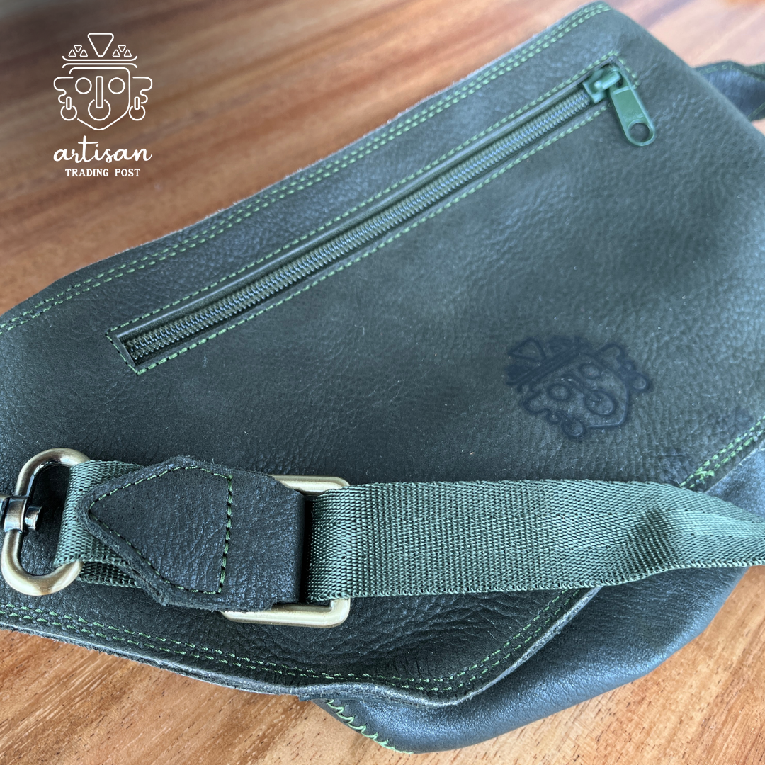 Navy blue top leather fanny pack