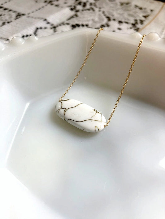 Kintsugi-inspired "I am whole" necklace | White ivory oval