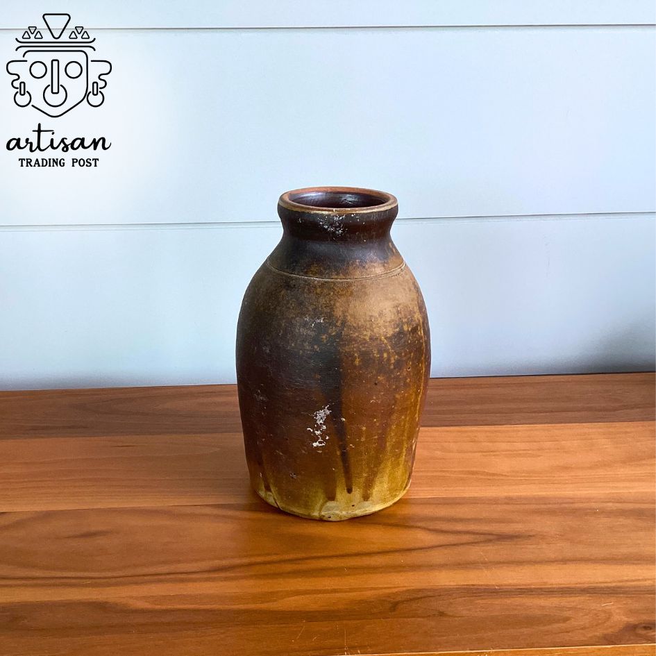 Vintage Earthenware Vase Medium | Brown Patina