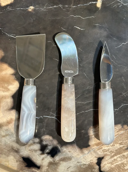 5 Piece Cheese Knife Set | White Onyx Marble