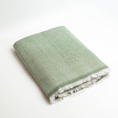 Luxury Cashmere Throw Blanket | Green Chevron