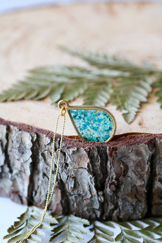 Teardrop Necklace | Leather Fern / Gold / Large