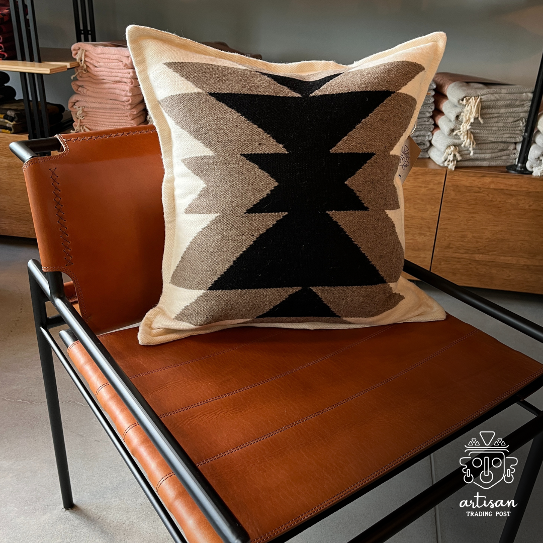 Handwoven Wool Pillow Cover | Natural with Brown & Black