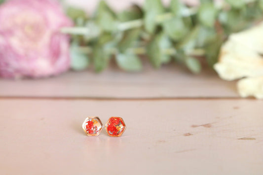 Hexagon Studs | Rose Gold Fire