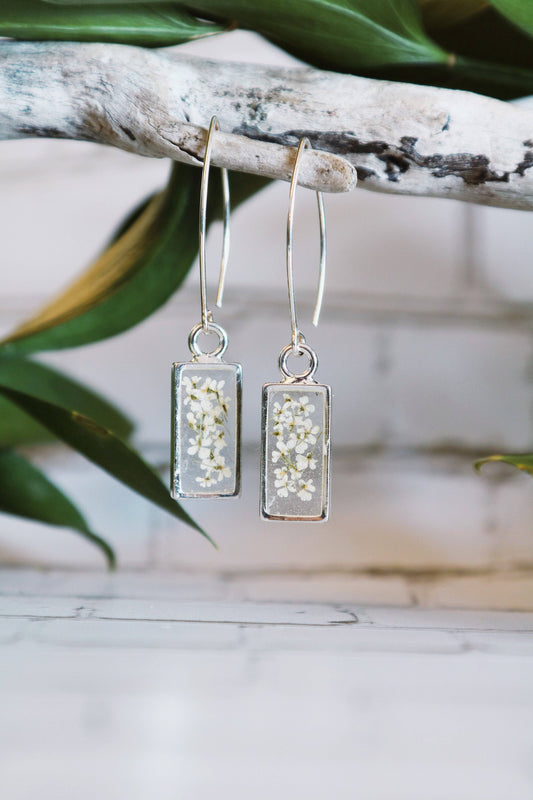 Rectangle Threader Earrings | Medium Silver White