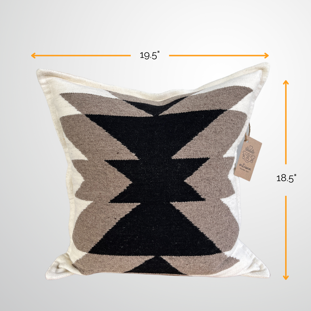Handwoven Wool Pillow Cover | Natural with Brown & Black