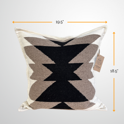 Handwoven Wool Pillow Cover | Natural with Brown & Black