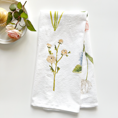 Garden Flowers | Watercolour Print Tea Towel