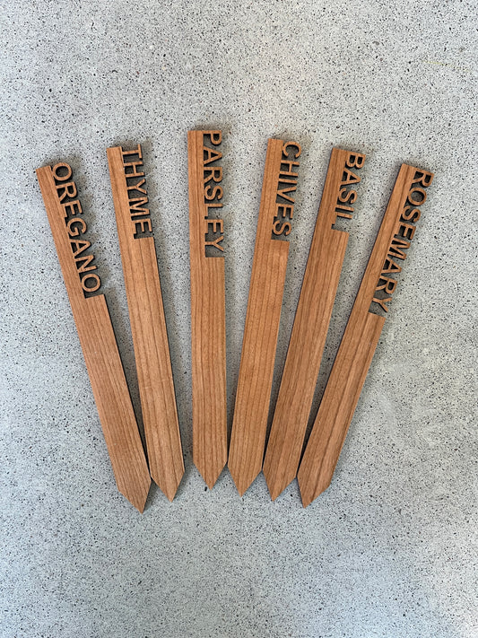 Herb Garden Indoor Plant Stakes | Cherry Wood