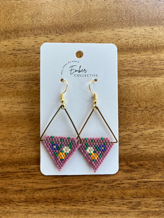 Hand-Beaded Triangle Earrings Floral