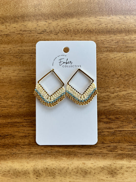 Square Hand-Beaded Stud Earrings