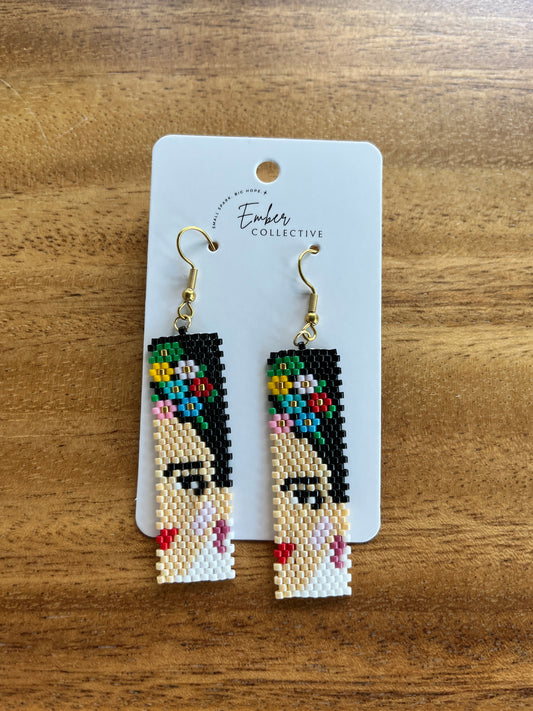 Hand-Beaded Frida Kahlo Earrings