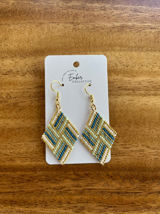 Large Hand-Beaded Diamond Earrings
