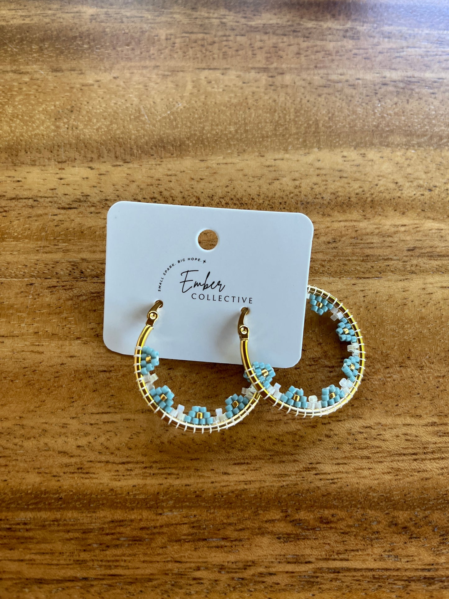 Medium Floral Hand-Beaded Hoop Earrings