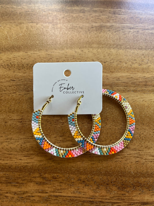 Large Dainty Hand-beaded Hoop Earrings