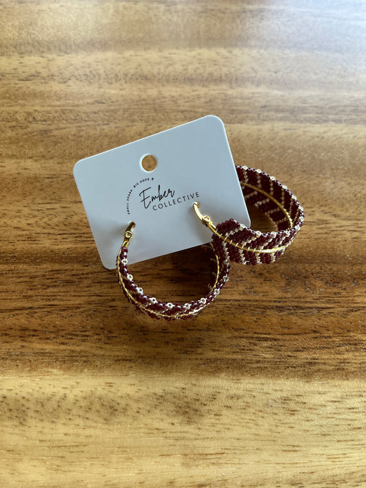 Hand-Beaded Chevron Hoop Earrings