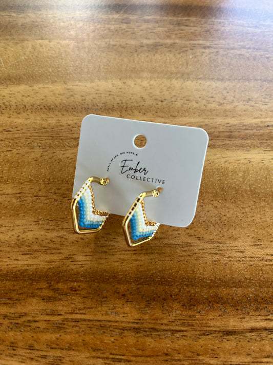 Small Hand-Beaded Chevron Geo Hoop Earrings