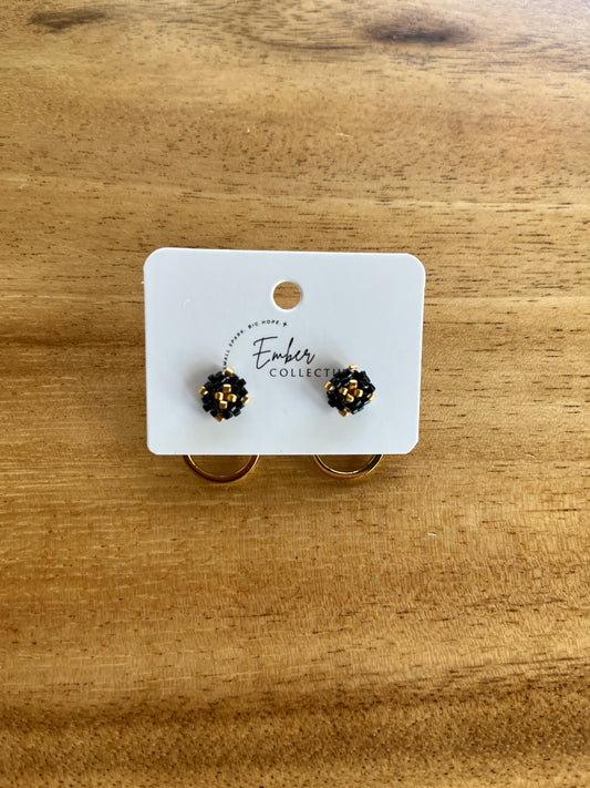 Hand-Beaded Stud Earrings with Hoop Backs