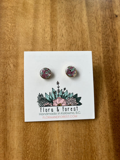 Round Stud Earrings with Preserved Flowers | Assorted Colours