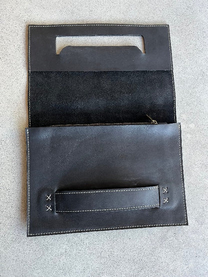 Small Leather Tablet Portfolio | Midnight Black