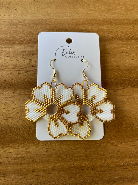 Large Hand-Beaded Flower Earrings