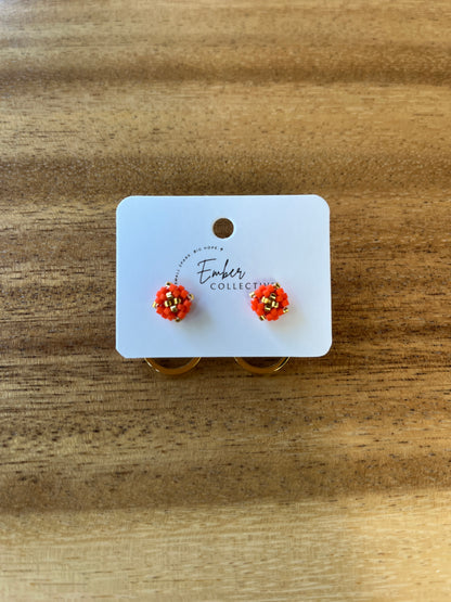 Hand-Beaded Stud Earrings with Hoop Backs