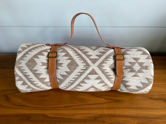 Mocha Wool Blanket with Leather Strap