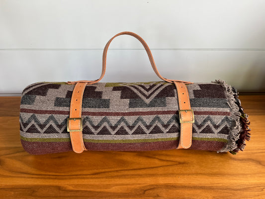 Earth Tone Wool Blanket with Leather Strap