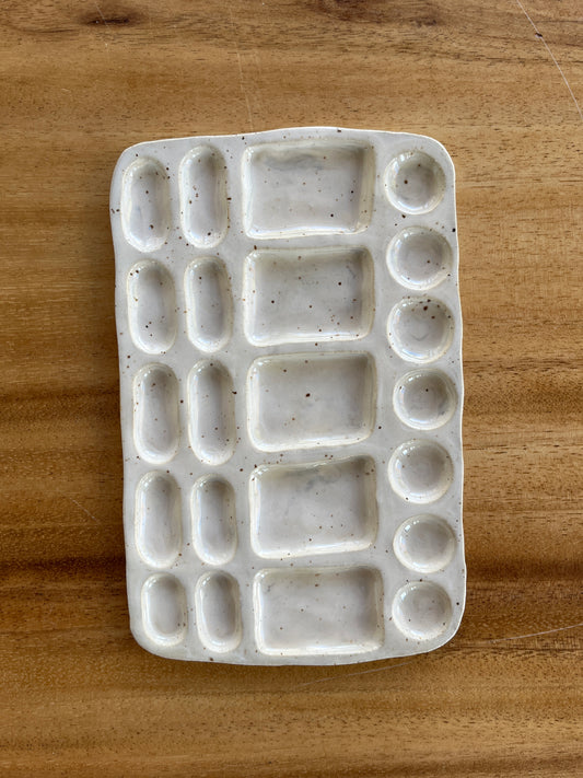 Ceramic Paint Palette | Cream Speckle Watercolour Wells