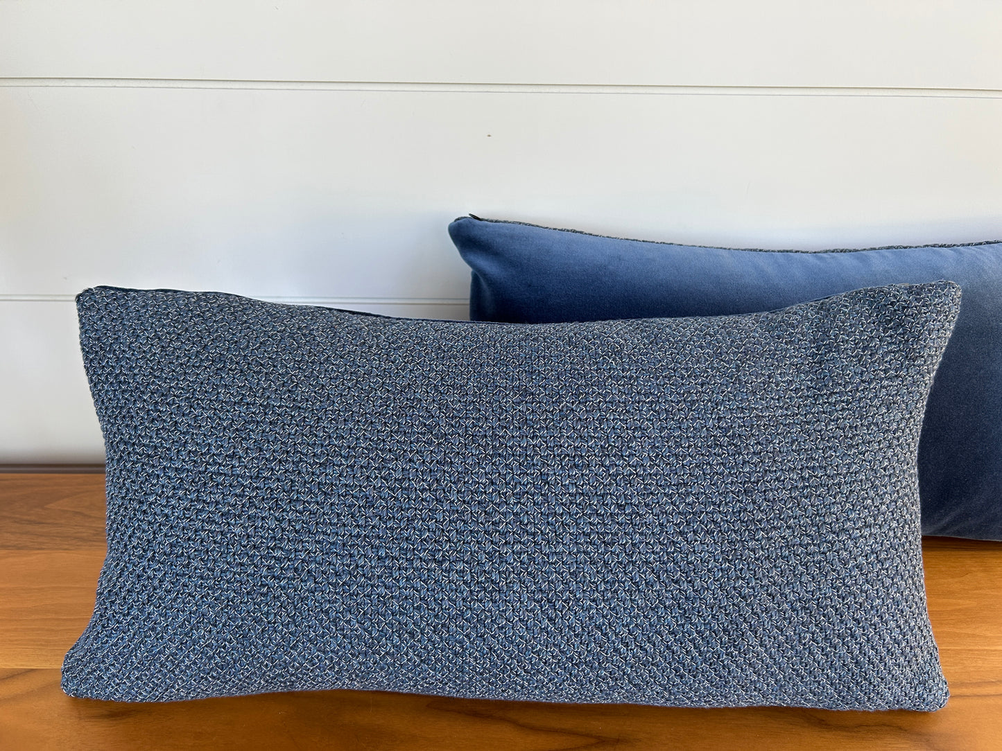 Pair of Lumbar Pillows | Navy Knit Weave