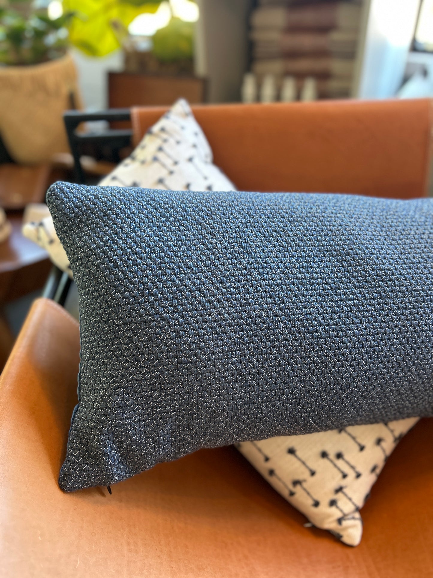 Pair of Lumbar Pillows | Navy Knit Weave