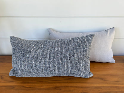 Pair of Lumbar Pillows | Blue Grey Chenille & Linen
