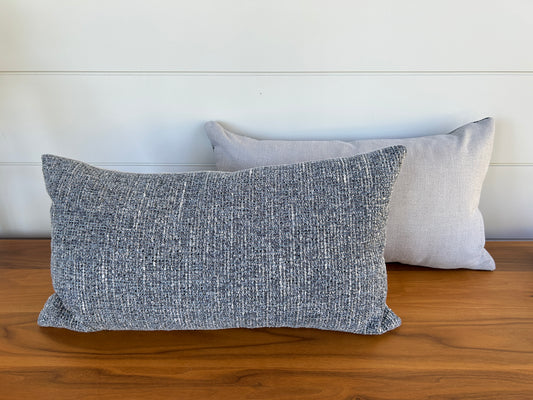 Pair of Lumbar Pillows | Blue Grey Chenille & Linen