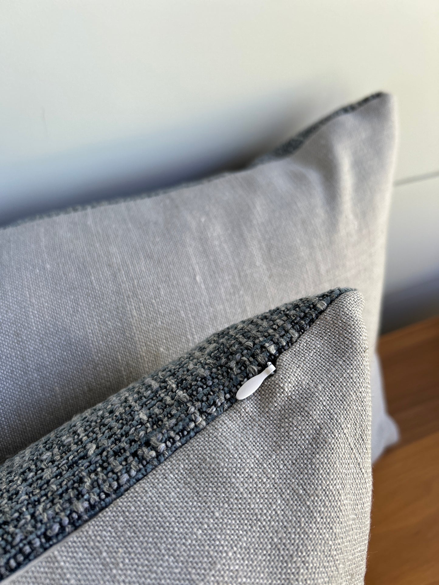 Pair of Lumbar Pillows | Blue Grey Chenille & Linen