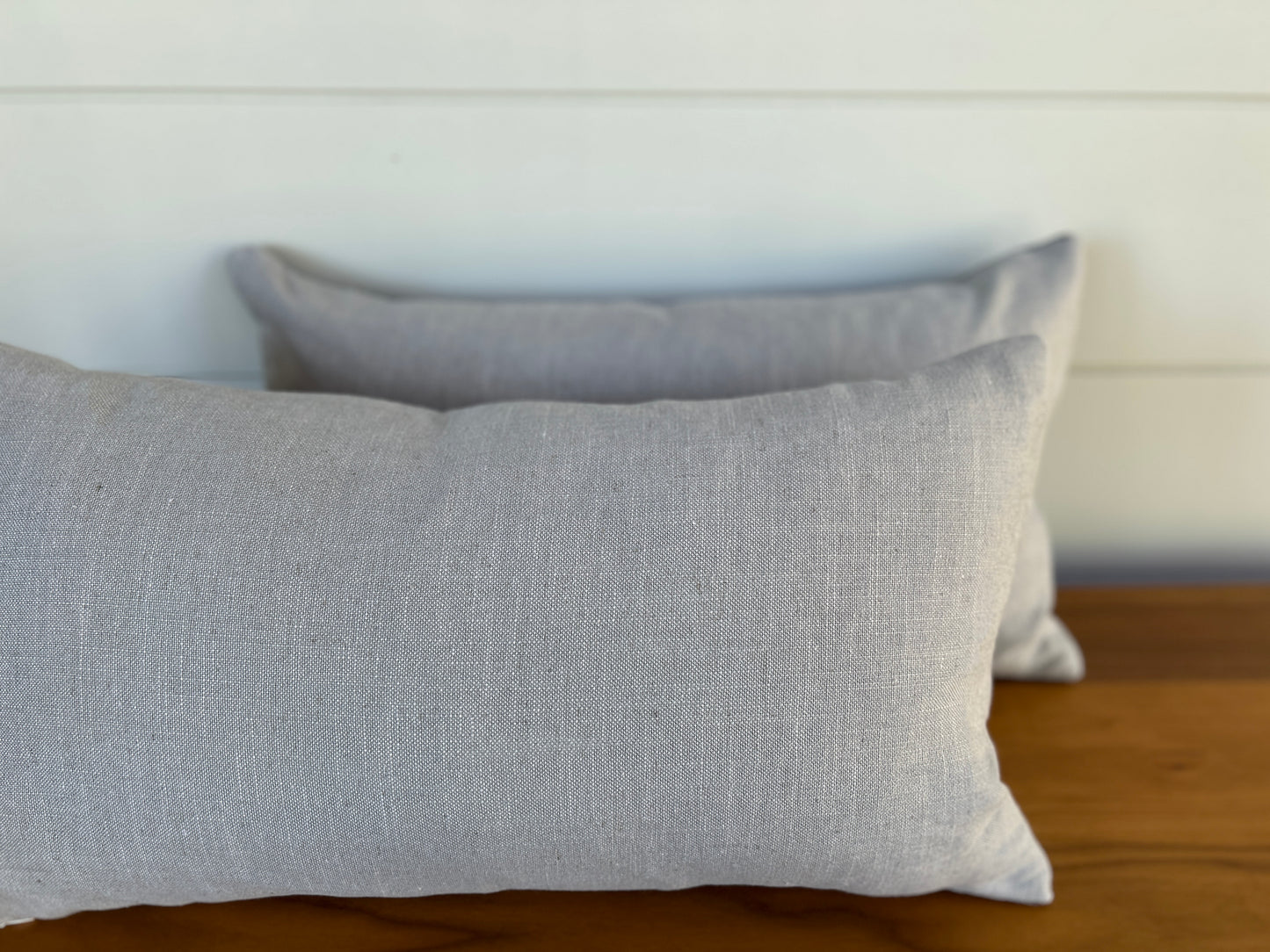 Pair of Lumbar Pillows | Blue Grey Chenille & Linen