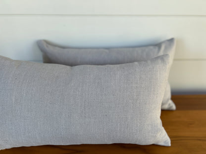 Pair of Lumbar Pillows | Blue Grey Chenille & Linen