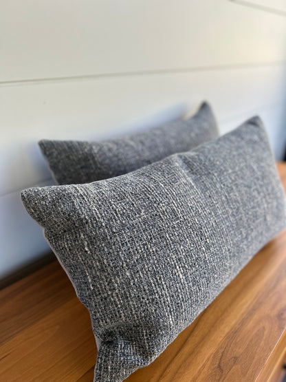 Pair of Lumbar Pillows | Blue Grey Chenille & Linen