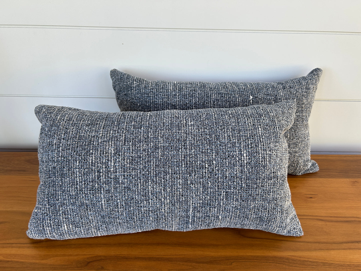 Pair of Lumbar Pillows | Blue Grey Chenille & Linen