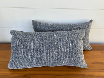 Pair of Lumbar Pillows | Blue Grey Chenille & Linen