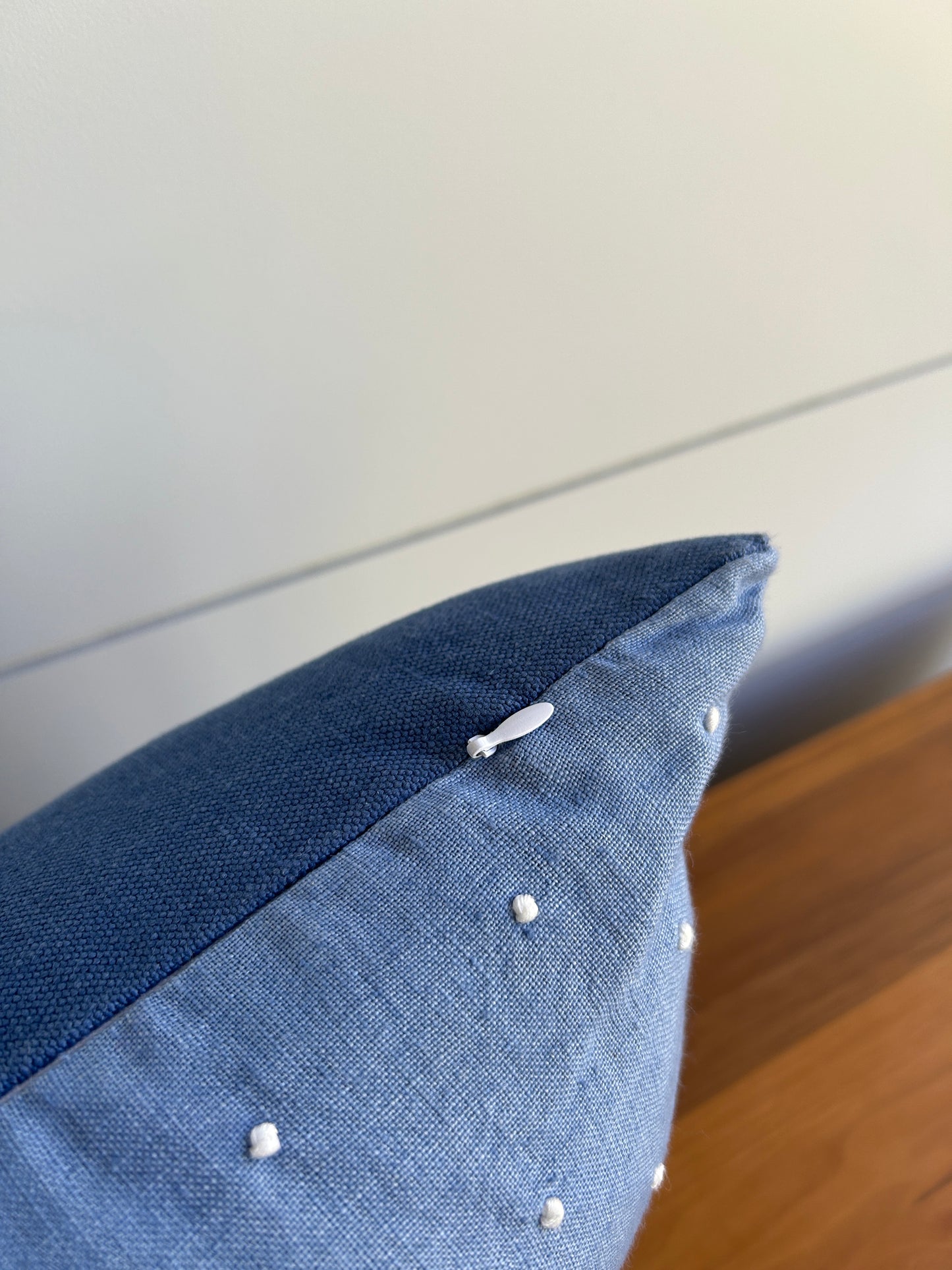 Lumbar Pillow | Blue Linen French Knot