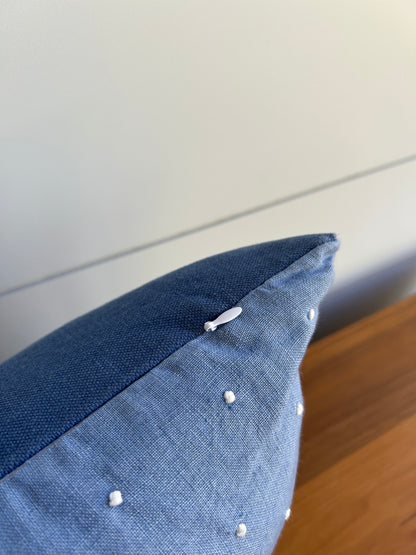 Lumbar Pillow | Blue Linen French Knot