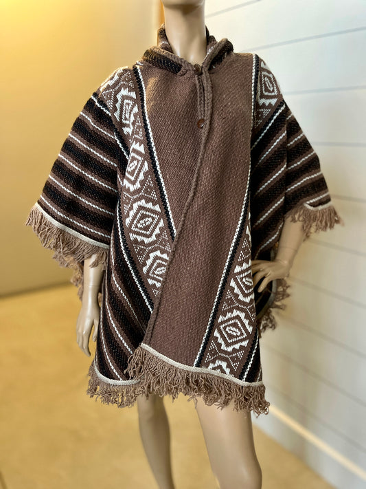 Handwoven Hooded Wool Poncho (Round Cut) | Cocoa