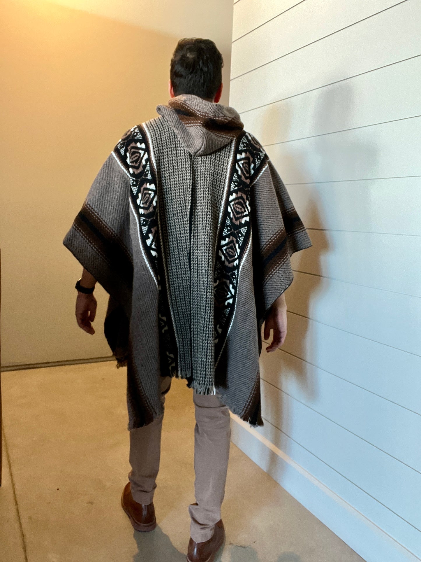 Handwoven Hooded Wool Poncho (Square Cut) | Cafe