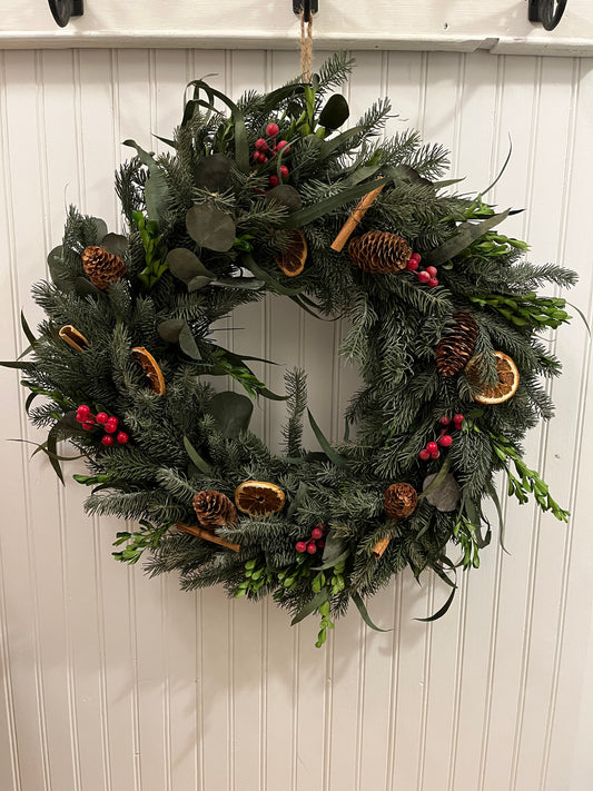 Couronne de Noël en cèdre et en épicéa préservés | Naturelle avec baies